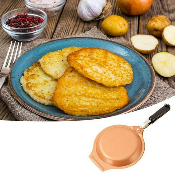 Non-Stick Frying Pan 19 cm Stainless Steel Double Omelette Pan Induction Cooker Pan for Home Camping Garden Picnic