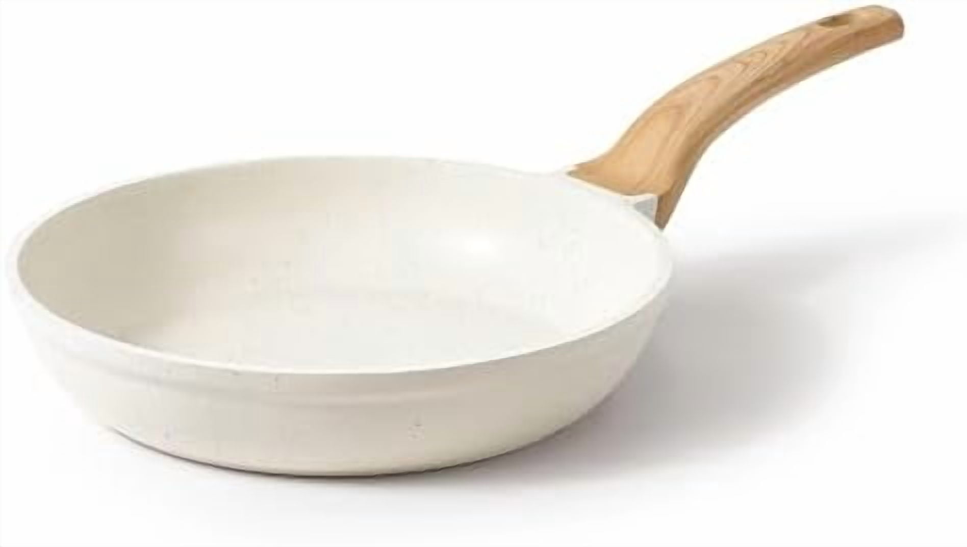 Non Stick Frying Pan Skillet, Omelet Pan, Healthy Non Toxic Granite Chef Pan, Induction Compatible Egg Frying Pan with Heat-Resistant Handle, PFOA-Free, Cream White, 12"