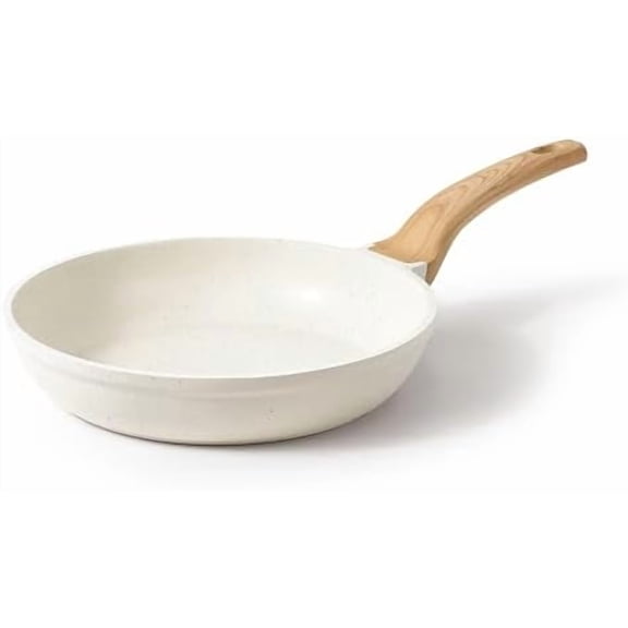 Non Stick Frying Pan Skillet, Omelet Pan, Healthy Non Toxic Granite Chef Pan, Induction Compatible Egg Frying Pan with Heat-Resistant Handle, PFOA-Free, Cream White, 12"
