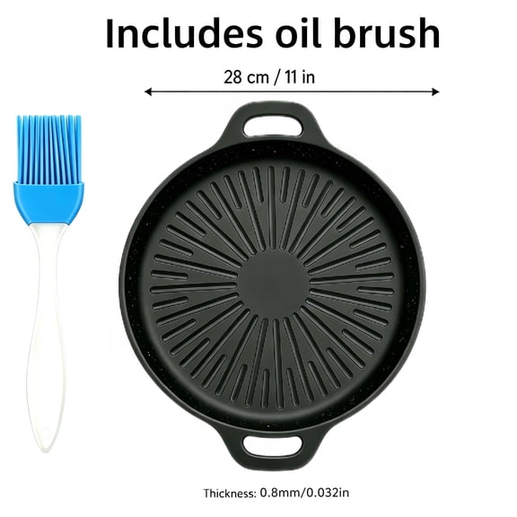 Non Stick Frying Pan With Oil Brush, BBQ Griddle Pan With Even Heat, Oil Drain Groove & Double Handles, Multi-functional Non-stick Pan, Easy Clean