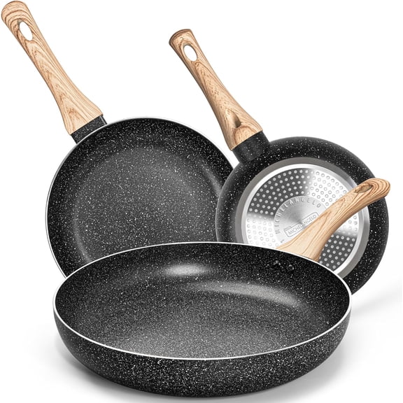 Non Stick Frying Pans - 8"+9.5"+11" Nonstick Frying Pan Set with Non-Toxic Stone Coating, Frying Pans Nonstick with Anti-Scald Handle, Induction Compatible