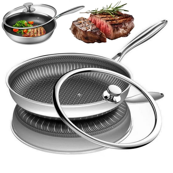 Non Stick Frying Pans,Hybrid 10 inch Frying Pans Nonstick, Free Cookware,non stick Stainless Steel Skillets,Dishwasher and Oven Safe, Works on Induction,Ceramic and Gas Cooktops