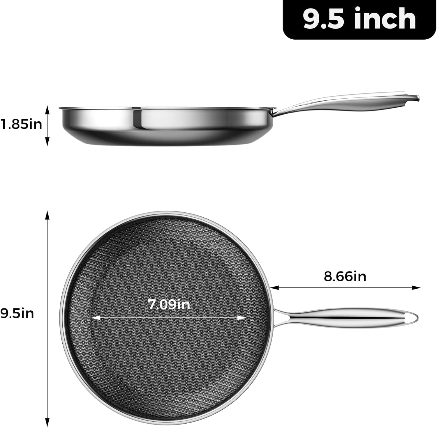 Non Stick Frying Pans, Hybrid Nonstick 9.5 Inch Pan, Stay-Cool Handle, Dishwasher-Friendly, Oven-Safe, Works on Ceramic and Gas Cooktops