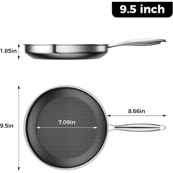 Non Stick Frying Pans, Hybrid Nonstick 9.5 Inch Pan, Stay-Cool Handle, Dishwasher-Friendly, Oven-Safe, Works on Ceramic and Gas Cooktops