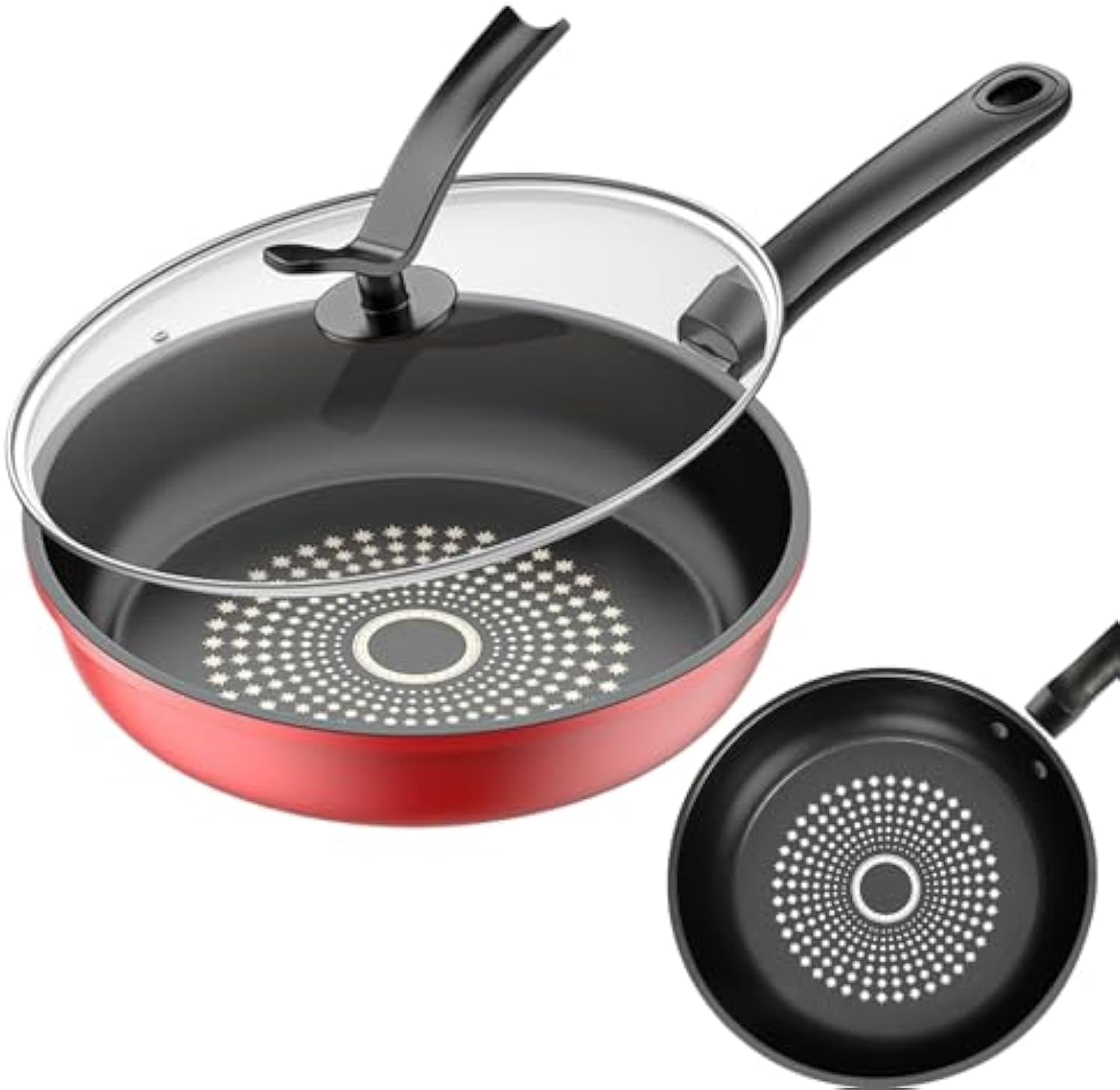 Non Stick Frying Pans - Induction Nonstick Frying Pan With Lid | Deep Non-Stick Cooking Pans | Ergonomic Cooking Skillet | 26cm Kitchen Tool For Breakfast Pancake Dinner Steak Snacks