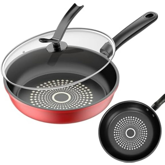 Non Stick Frying Pans - Induction Nonstick Frying Pan With Lid | Deep Non-Stick Cooking Pans | Ergonomic Cooking Skillet | 26cm Kitchen Tool For Breakfast Pancake Dinner Steak Snacks