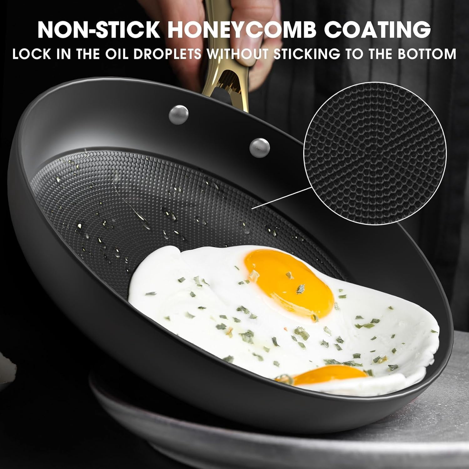 Non Stick Frying Pans Set 10 & 12 Inch Cast Iron Skillets with Lids  Texture Oven Safe Induction