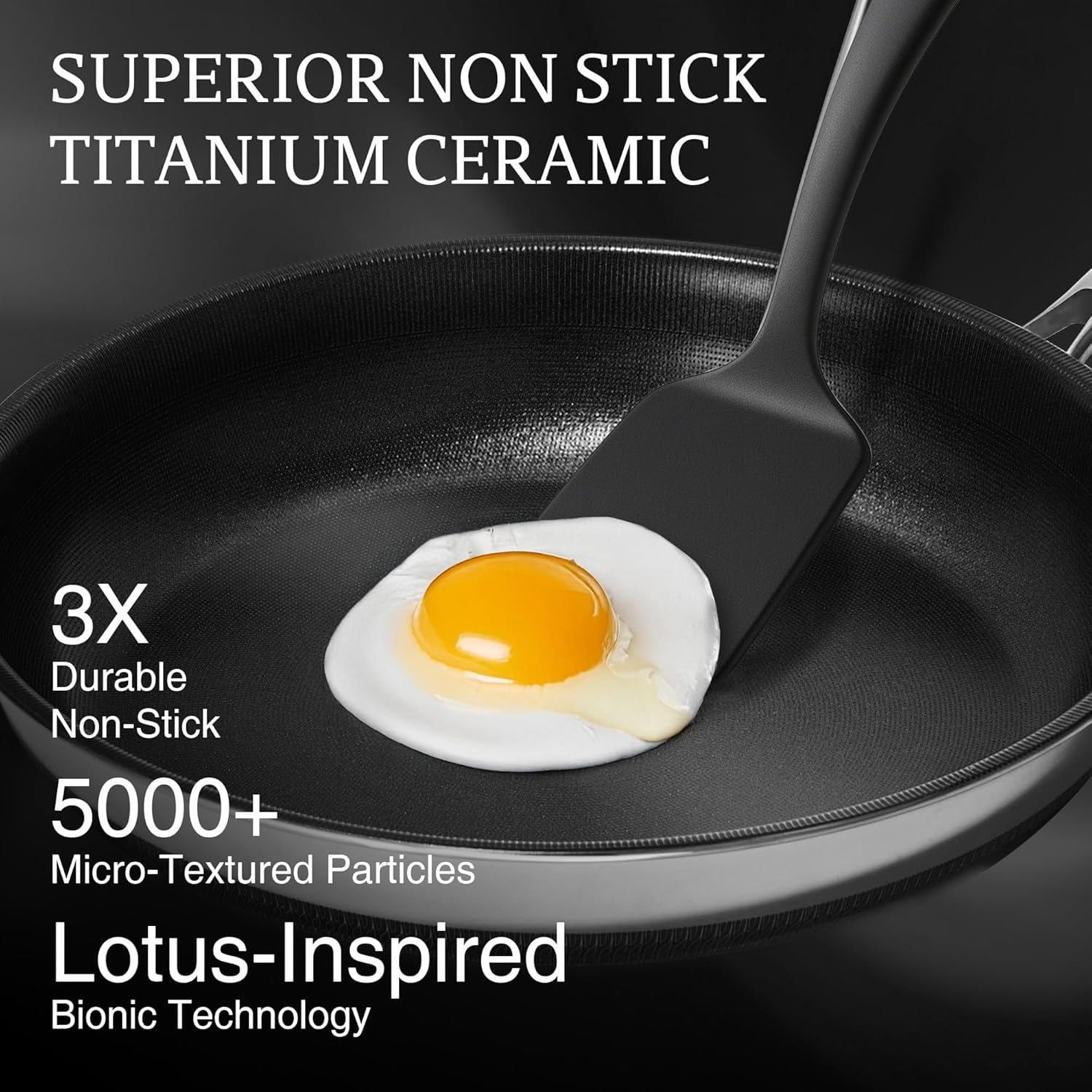 Non Stick Frying Pans Set - 2 Piece (10, 12")  Ceramic Pan with Lids, Nonstick Skillet Stainless Steel, PFAS PFOA & PTFE , Dishwasher & Oven Safe, All Cooktops Compatible