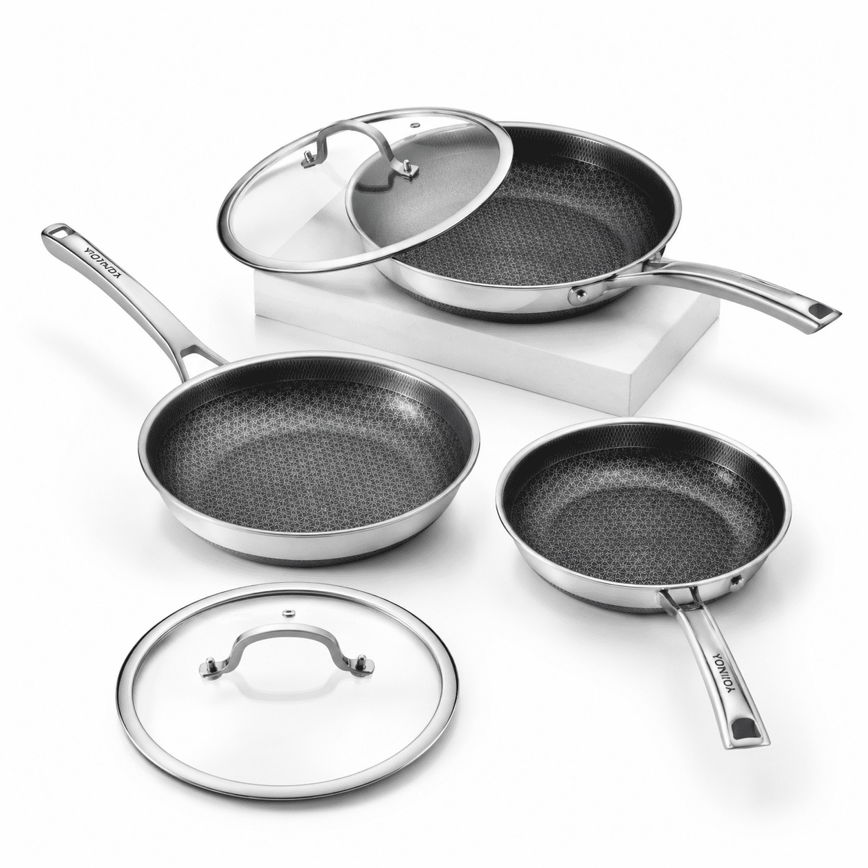 Non Stick Frying Pans Set 8/10/12 Inch Nonstick Ceramic With Lids ...
