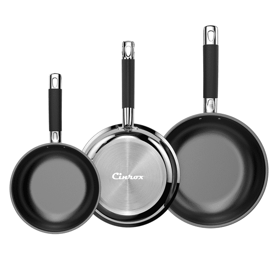 Non Stick Frying Pans, Stainless Steel Kitchen Nonstick Cookware Set of 3, 10 11.5 5 Pan, Compatible with All Stoves