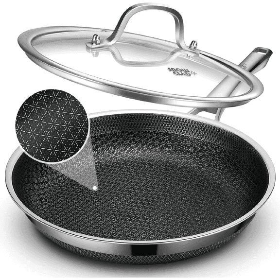 Non Stick Frying Pans With Lid, 12 inch Nonstick Hybrid Stainless Steel Skillets, Dishwasher Induction Oven Broiler Safe, Non Toxic Chef's Pan