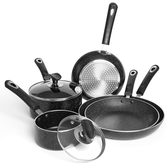Non Stick Kitchen Cookware 7- Set, Non-Induction, Includes Pots and Pans, Black