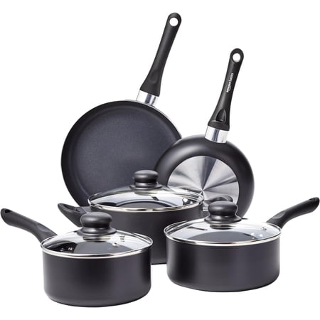 Non Stick 8-Piece Kitchen Cookware Set, Includes Pots and Pans, Black