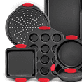 thumbnail image 1 of Non-Stick Kitchen Oven Baking Pans-Deluxe & Stylish Nonstick Gray Coating Inside Outside, Commercial Grade Restaurant Quality Metal Bakeware with Red Silicone Handles, 1 of 5