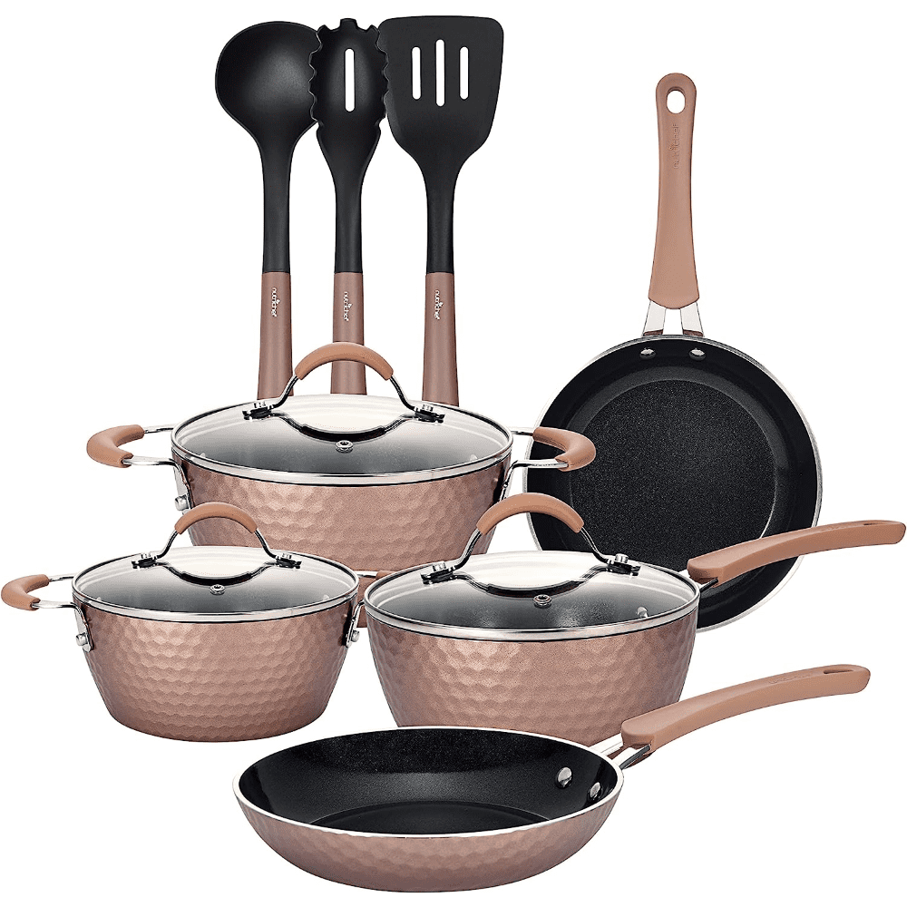 Non-Stick Kitchenware Pots & Pans Set 11 Pieces Stylish Kitchen Cookware Set w/Elegant Diamond ...