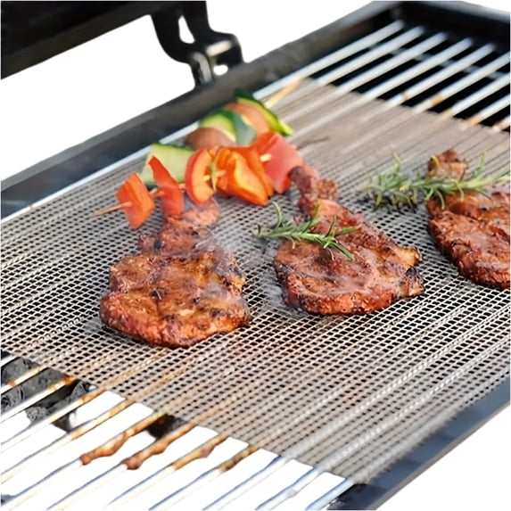 Non-Stick Mesh BBQ Grill Mat Reusable High Temperature Resistant Outdoor Cooking Sheet for Gas and Charcoal Grills, Brown 12x16 Inch
