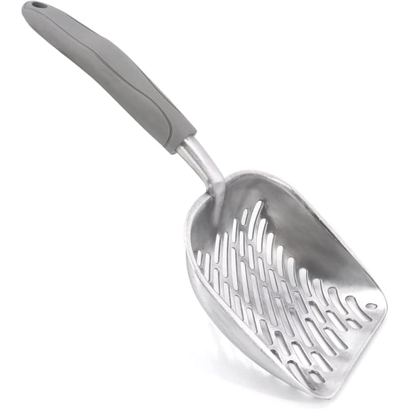 Non-Stick Metal Cat Litter Scoop with Long Handle, Solid Aluminum Alloy Deep Shovel, Kitten Pooper Lifter Scoop with Hole, Durable Kitty Litter Box Scooper Poop Sifter