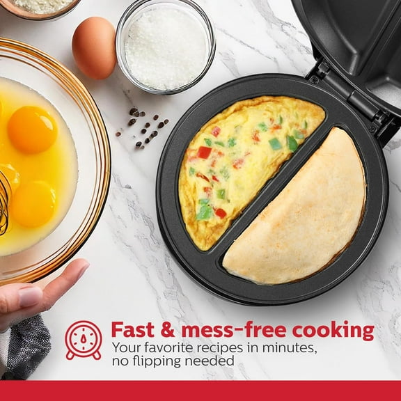 Non-Stick Omelet & Frittata Maker, Stainless Steel - Makes 2 Individual Portions Quick & Easy (Black)