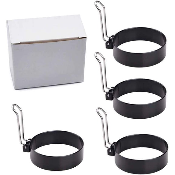 Non-Stick Omelet Maker Thick Round Egg Ring Egg Ring Stainless Steel Handle Cake Mold Round DIY Omelet Ring 4 Packs + Brush