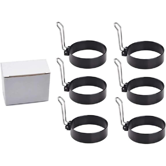 Non-Stick Omelet Maker Thick Round Egg Ring Egg Ring Stainless Steel Handle Cake Mold Round DIY Omelet Ring 6 Packs