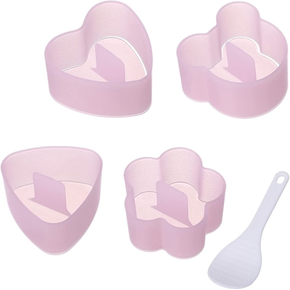 Non Stick Onigiri Mold Triangle, Heart, Bear and Plum Blossom Shaped Rice Ball Press Molds, Creative Sushi Rice Making Kit, With Small Rice Paddle (4 Pieces)