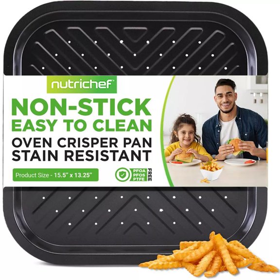 Non-Stick Oven Crisper Pan - Deluxe Nonstick Gray Coating Inside and Outside