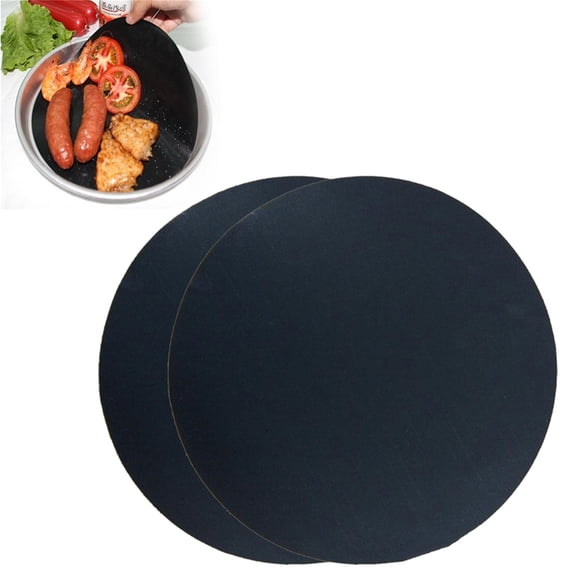 Non-Stick Pan Liner, 2-Piece 9.4 Inch Teflon Coated Fiberglass Cooking Mat, Heat Resistant, Reusable, for Frying Pan, Baking, Easy Clean, No Oil Needed