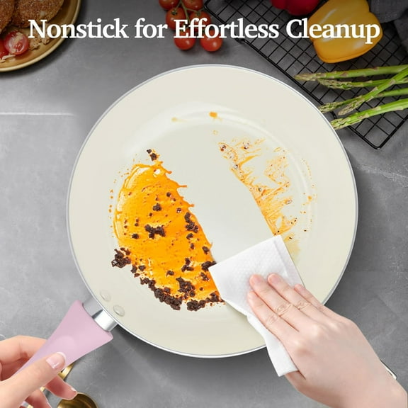 Non Stick Pink Ceramic Cookware Set, 11-Piece Induction Compatible with Gold Lids