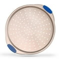 thumbnail image 1 of NutriChef, Non-stick Pizza Pan - Deluxe Nonstick Gold Coating Inside & Outside With Blue Silicone Handles, 14.56 x12.99x0.78inches, Gold, 1 of 6