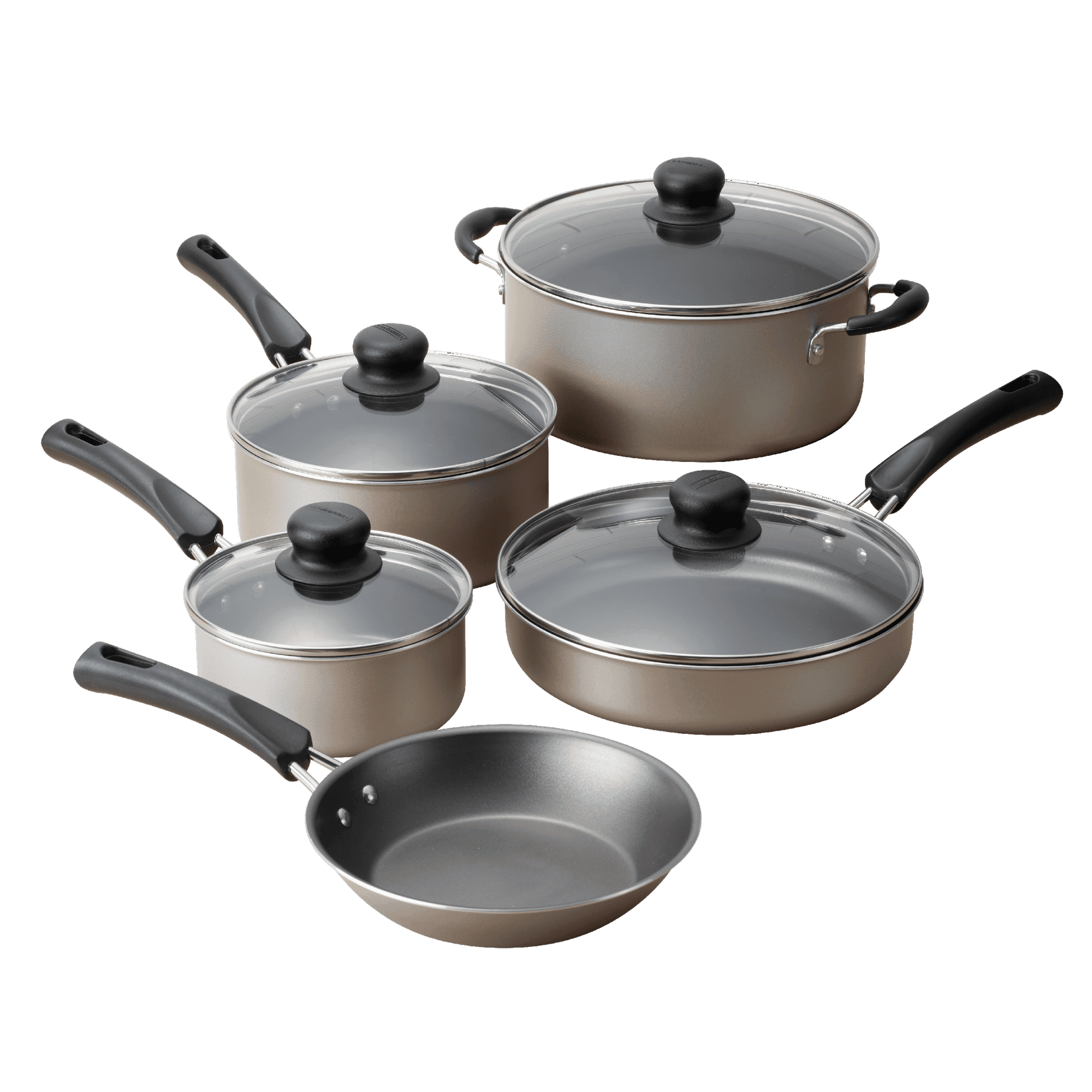 Champagne Aluminum Nonstick 9-Piece Cookware Set with Glass Lids