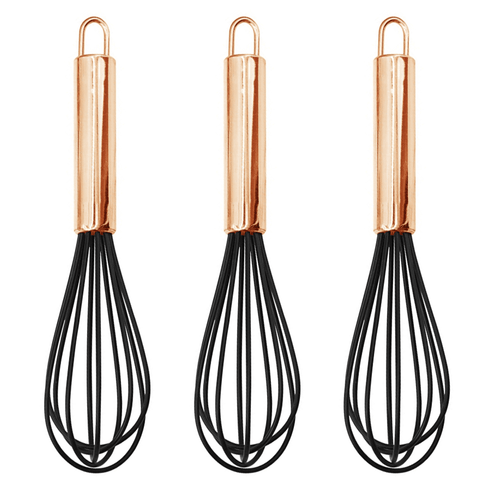 2-Pack Spring Egg Whisks With Gold Coil Handles - 10" & 12" Stainless Steel Balloon Whisks