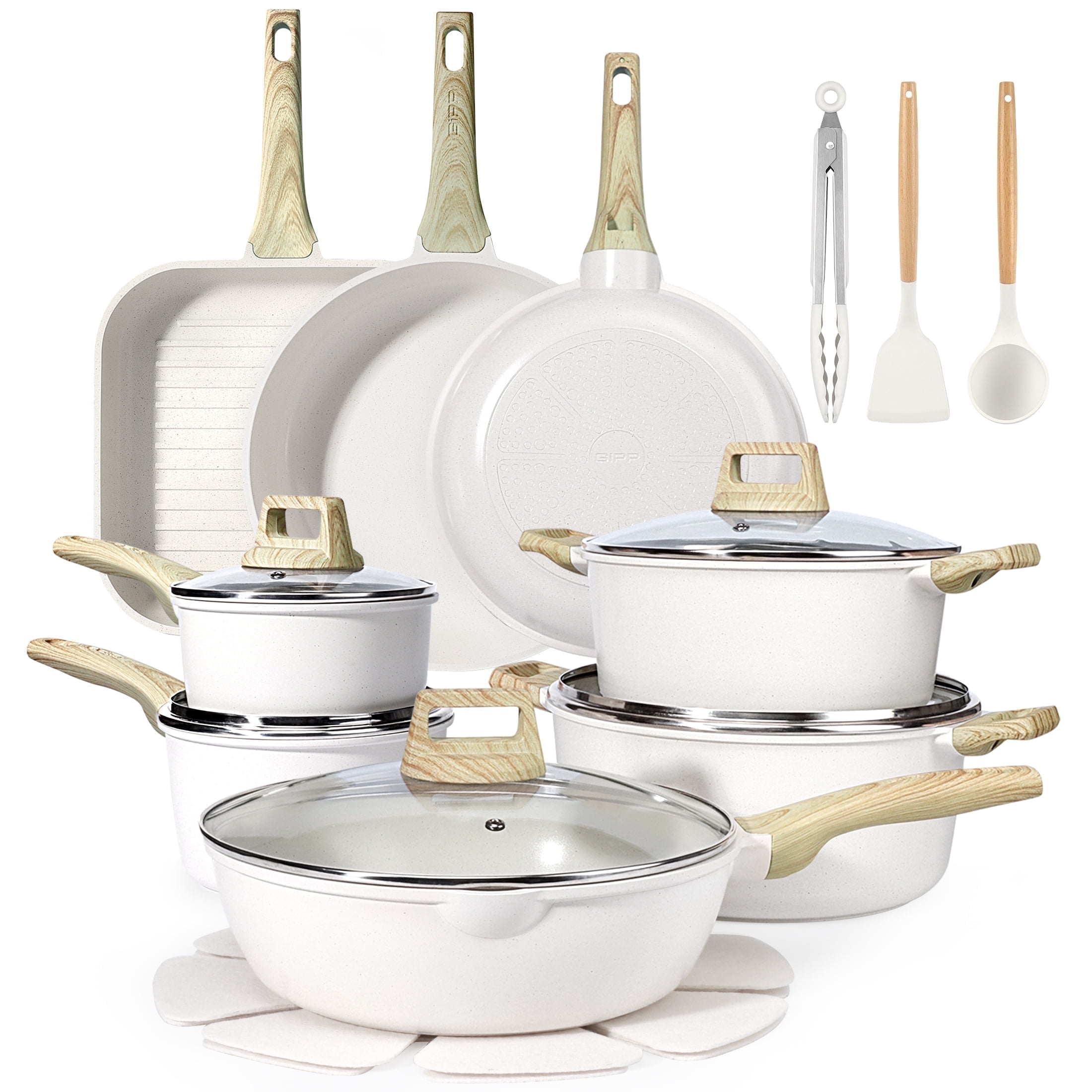 GIPP 21pcs Ceramic Coating Kitchen Cookware Sets,Pots and Pans Set Non stick,Dishwasher Safe Induction Cookware - Walmart.com