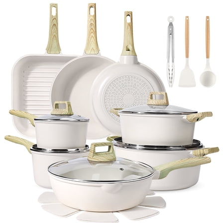 GIPP 21pcs Ceramic Coating Kitchen Cookware Sets,Pots and Pans Set Non stick,Dishwasher Safe Induction Cookware