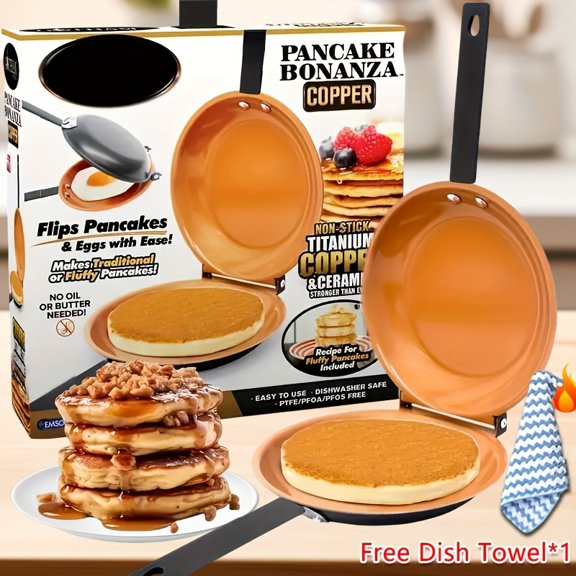 Non-Stick Reversible Omelette Pan, Fluffy Pancake Omelet Maker, Dishwasher Safe, Easy Flip, Indoor Outdoor Kitchen Cookware for Camping, Christmas Gift
