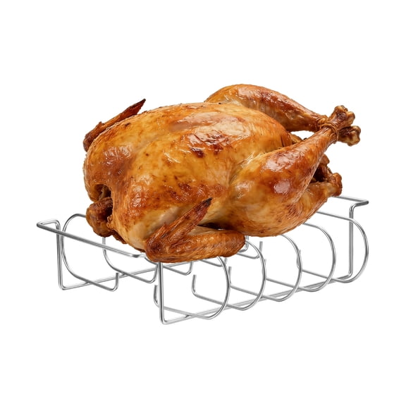 Non-Stick Rib Rack, Carbon Steel Grill Rack BBQ Accessories, Roasting Stand for Steak Pork Ribs, Heavy Duty Cooking Grid for Outdoor Camping Picnic Grilling Barbecuing, Silver