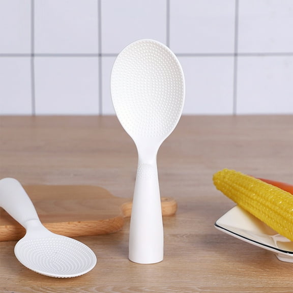 Non Stick Rice Spoon | Vertical Serving Paddle for Rice Cooker & Kitchen | White Plastic | Mess-Free, Easy Clean, Stands Upright | Ideal for Home & Restaurant | 8in Size | 1 Piece