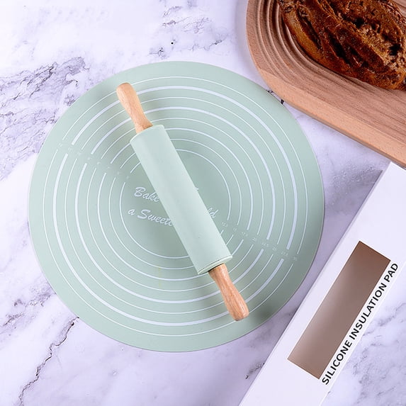 Non-Stick Rolling Pin and Kneading Mat , Food Grade Baking Mat with Measurements, Dough Roller and Pastry Mat for Pasta, Pie Crust, Pizza, Cookies, Countertop Baking and Cooking Essentials
