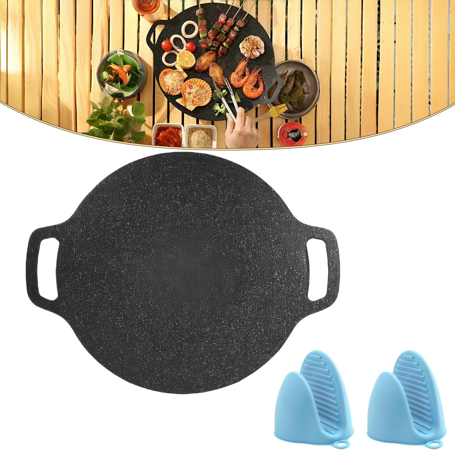 Korean Non-Stick Round Grill Pan - 15 Inch BBQ Baking Pan For Indoor/Outdoor Stovetop, PFOA Free 8 thumbnail image