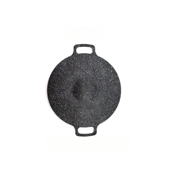 Non-Stick Round Grill Pan with Double Handles - Korean BBQ Griddle for Portable Stove and Camping, Multipurpose Frying Pan for Outdoor Cooking