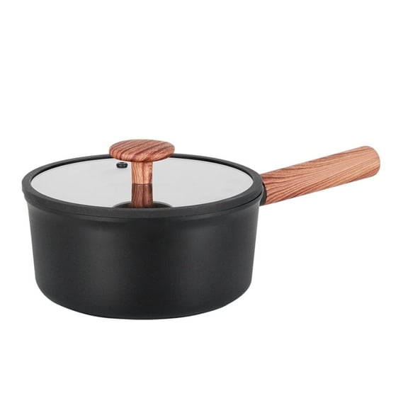 Non Stick Sauce Pan, 3 Quarts Soup Pan with Glass Lid and Removable Handle, Universal Stove Top Cooking Kitchen Cookware, Black