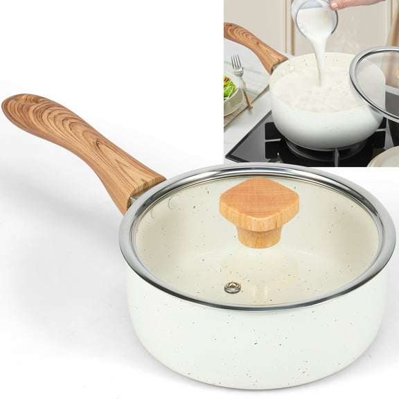 Non-Stick Saucepan with Tempered Glass Lid 1.2L Sauce Cooking Pan with Anti-Scald Handle Portable Milk Saucepan Sauce Pan Milk Pan Even Heat Conduction Cooking Sauce Pot for Induction Cooking