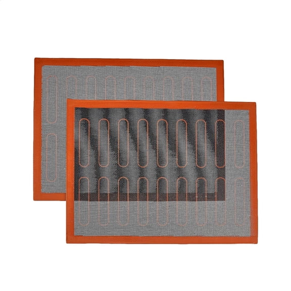 Non-Stick Silicone Baking Mat, Non-Slip, Heat Resistant, for Dough Rolling, Reusable, Easy to Clean, Rectangular, 15.7" x 11.8", Black/Red/White, 2 Pack