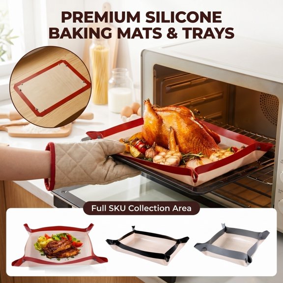 Non-Stick Silicone Baking Mat for Oven, Heat Resistant Rectangular Baking Sheet Liner with Buttons, Reusable Kitchen for Easter Holiday Baking, 11.8 x 8.3 in, 1Pack Black