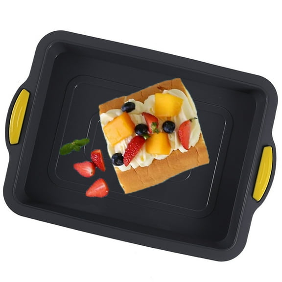 Non Stick Silicone Brownie Baking Pan With Handles - Steel Frame Inside, Rectangular Cookie Baking Sheet/Jelly Roll Tray Set Nonstick, 13x9 in - Dark gray + yellow shank (unframed)