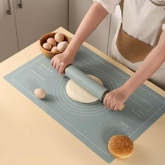 Non-Stick Silicone Rolling Pin & Dough Mat Set,Rolling Pin with Thick Baking Mat for Kneading Dough,Dark Blue,Baking Essentials,Rolling Mat,JN,1 Set