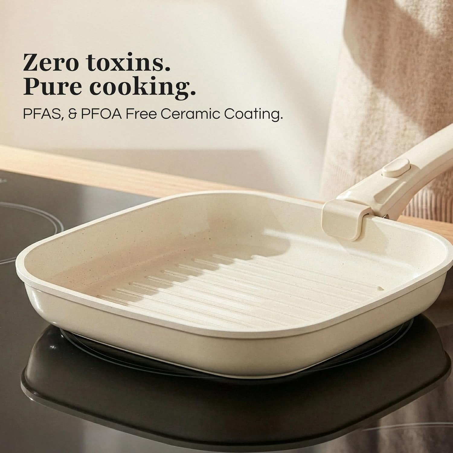 Non-Stick Square Grill Pan for Indoor Cooking - Detachable Handle Aluminum Frying Pan with