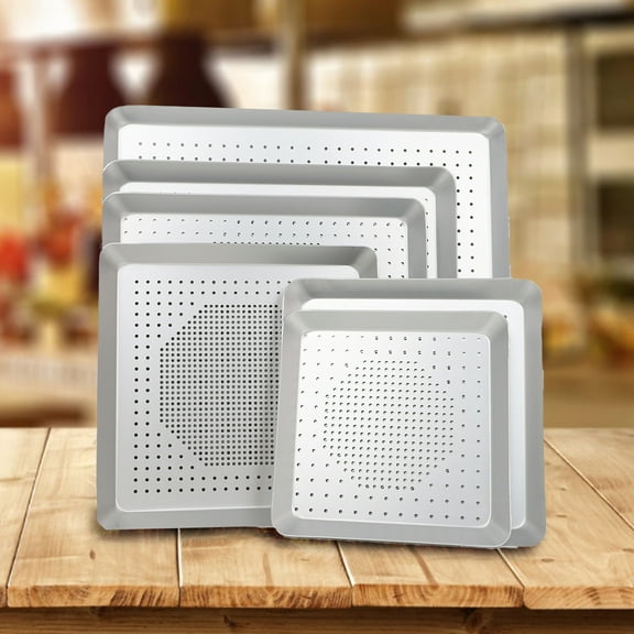 Non-Stick Square Pizza Pan- 8 Inch-16 Inch Heat Resistant Aluminium Alloy Punching Pizza Baking Pan Tray, Kitchen Tools for Home
