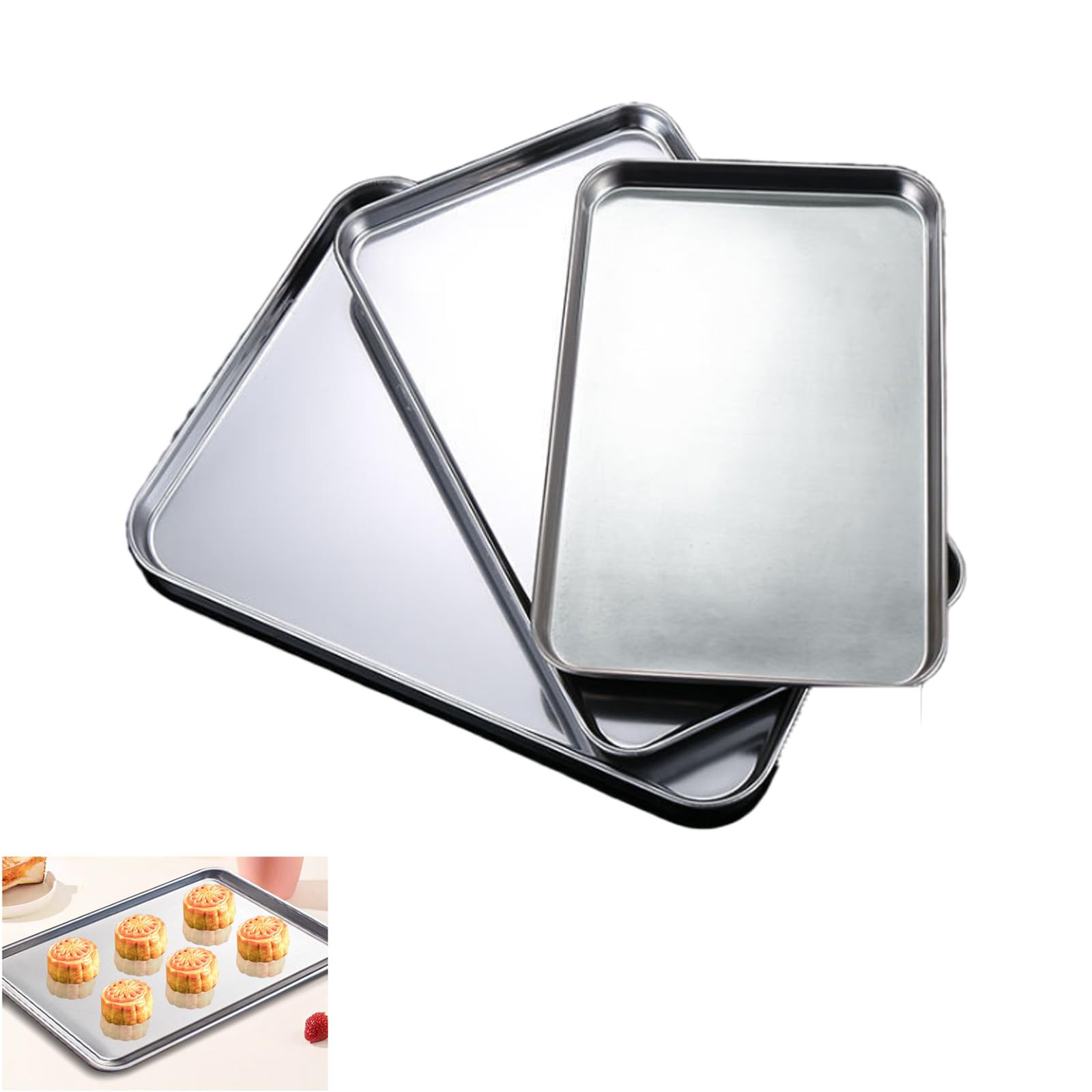 Non-Stick Stainless Steel Baking Sheets – 3-Piece Heavy Duty Cookie Trays, Easy to Clean Baking Pans, Shipped from Local Warehouse