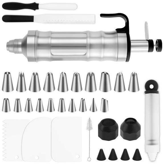 Non Stick Stainless Steel Frosting Piping Kit for Cupcakes Pastries Wear Resistant Versatile Cake Decorating Syringe Kit for Beginners or Professionals
