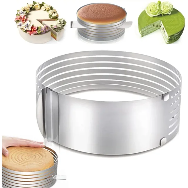 Non-Stick Stainless Steel Layer Cake Slicer Adjustable Cake Cutter, Easy To Use High Quality Straight-sided Mold For Demanding Baking Projects Dishwasher Safe Food Grade Material